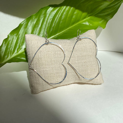 Silver heart hoop earrings (med)