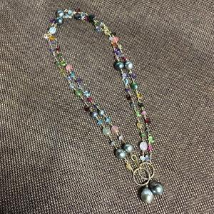 Multi gemstone & Tahitian pearl long necklace